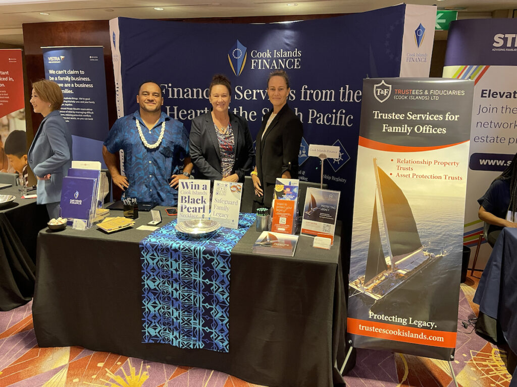 Cook Islands Finance CEO Tony Fe’ao (Left) was joined at STEP Asia 2023 by Nadine Newnham and Noovai Aspris of Trustees and Fiduciaries Cook Islands.